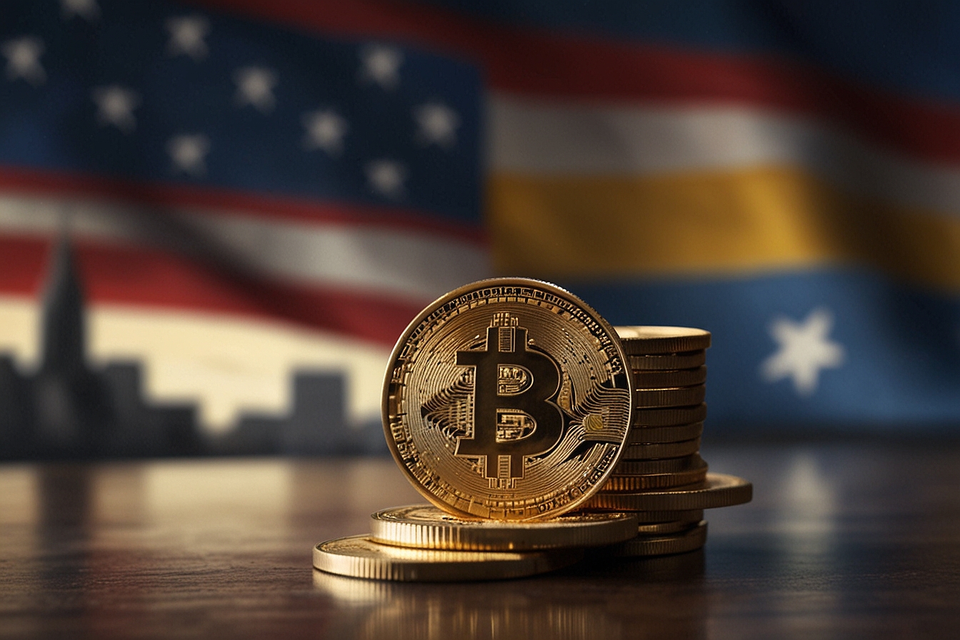 bitcoin in front of the flags