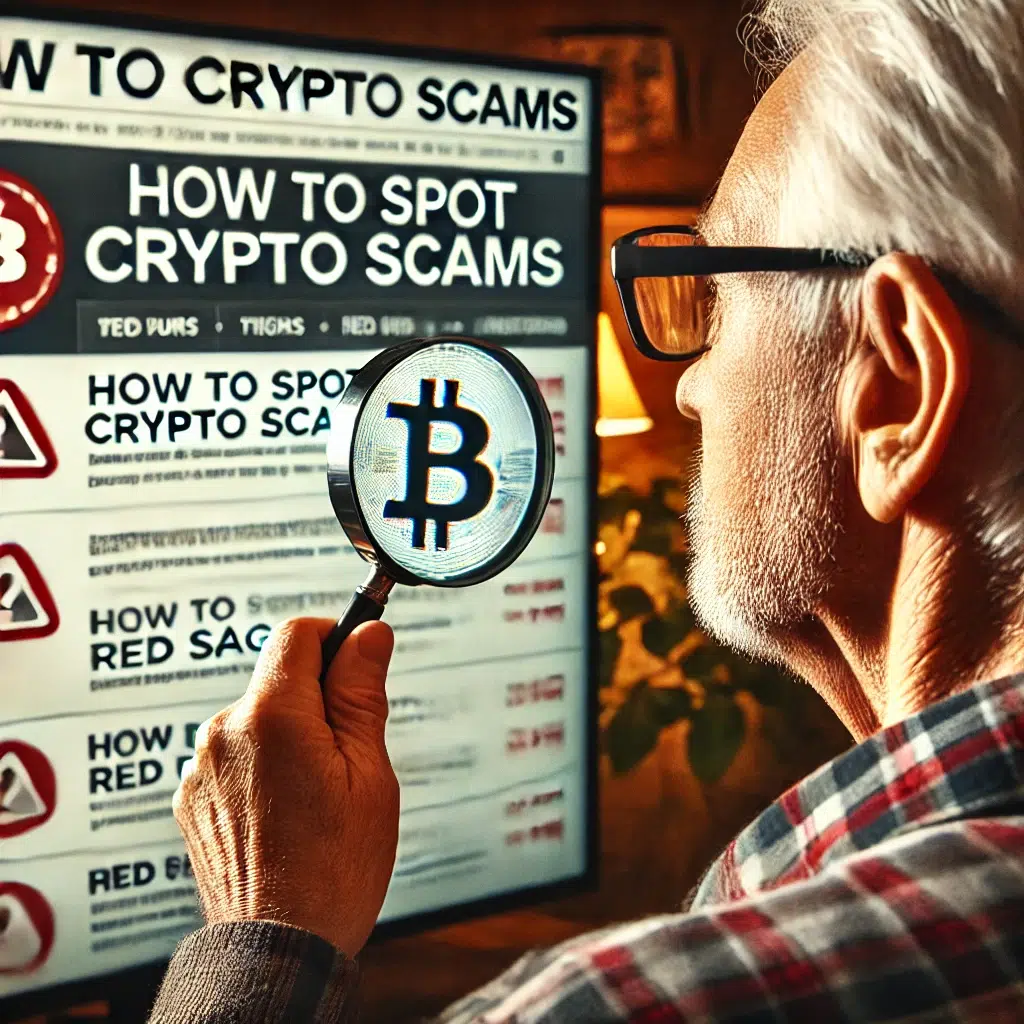 a senior man checking crypto scams